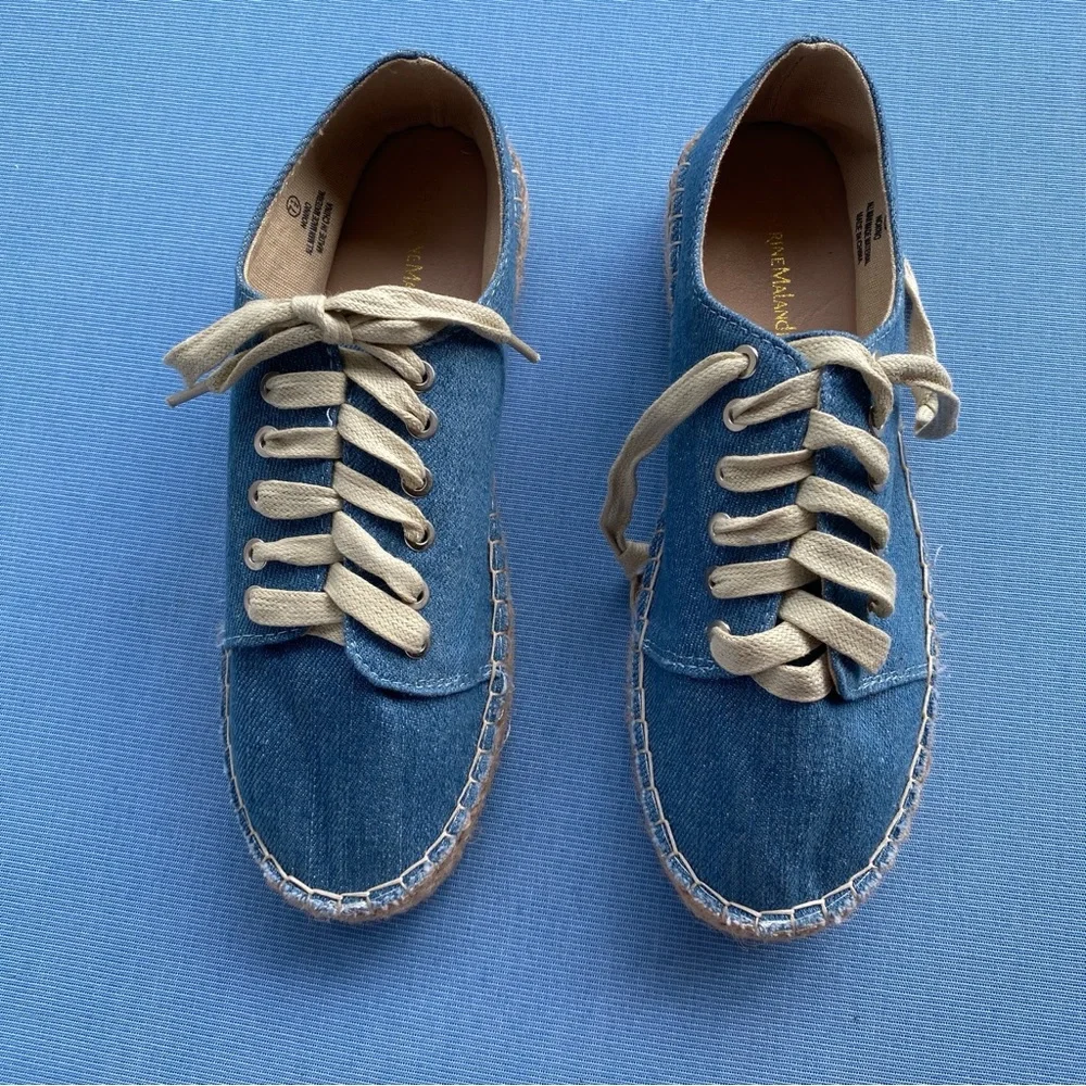 Catherine Malandrino Light Blue Denim Lace Up Espadrille Sneakers  size 7 1/2